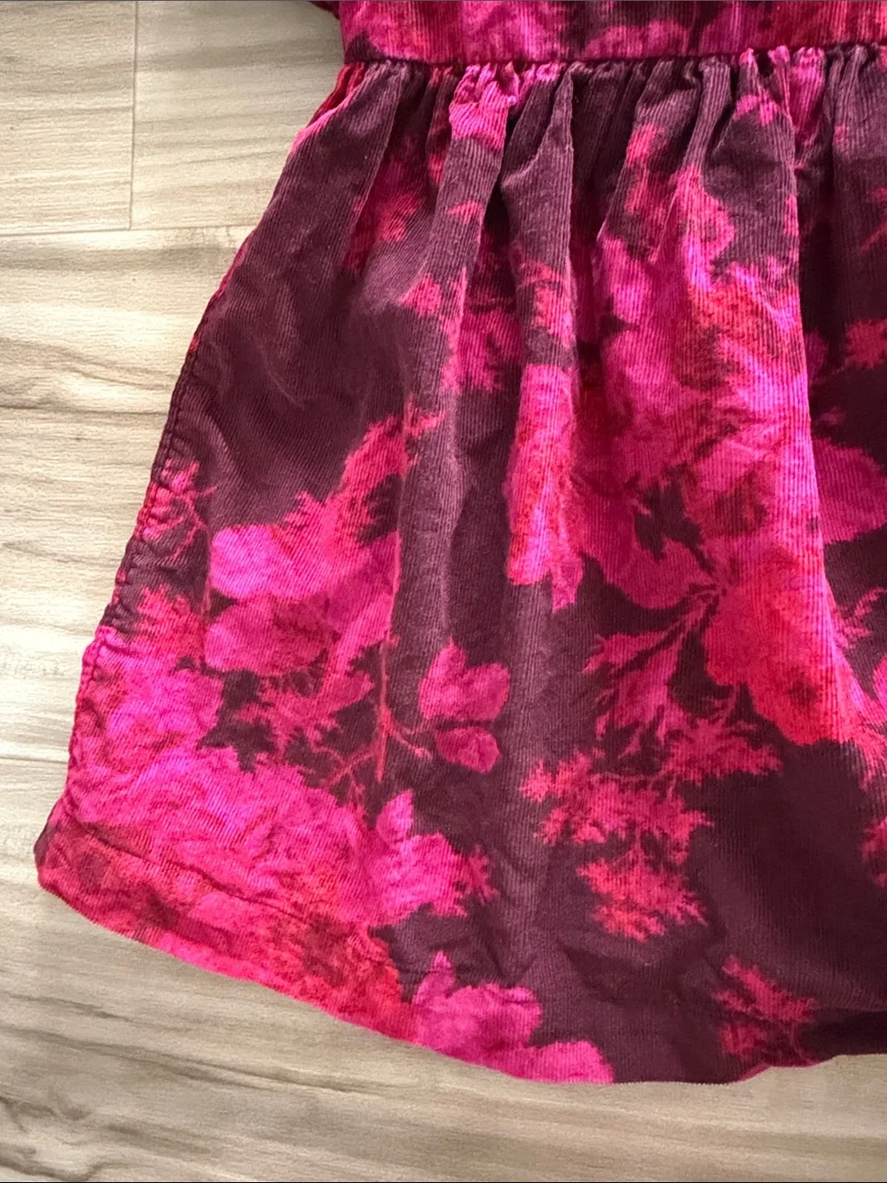 Gap 2T Girls Floral Puff-Sleeve Dress in Deep Pink and Burgundy